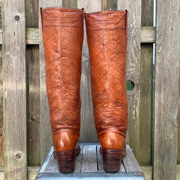 FRYE True Vintage Black Label Embroidered Stitching Tall Knee High Boots, Size 7 - Picture 6 of 15